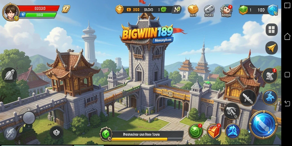 Screenshot gameplay Tower Defense dari BIGWIN189 dengan menara dan musuh.